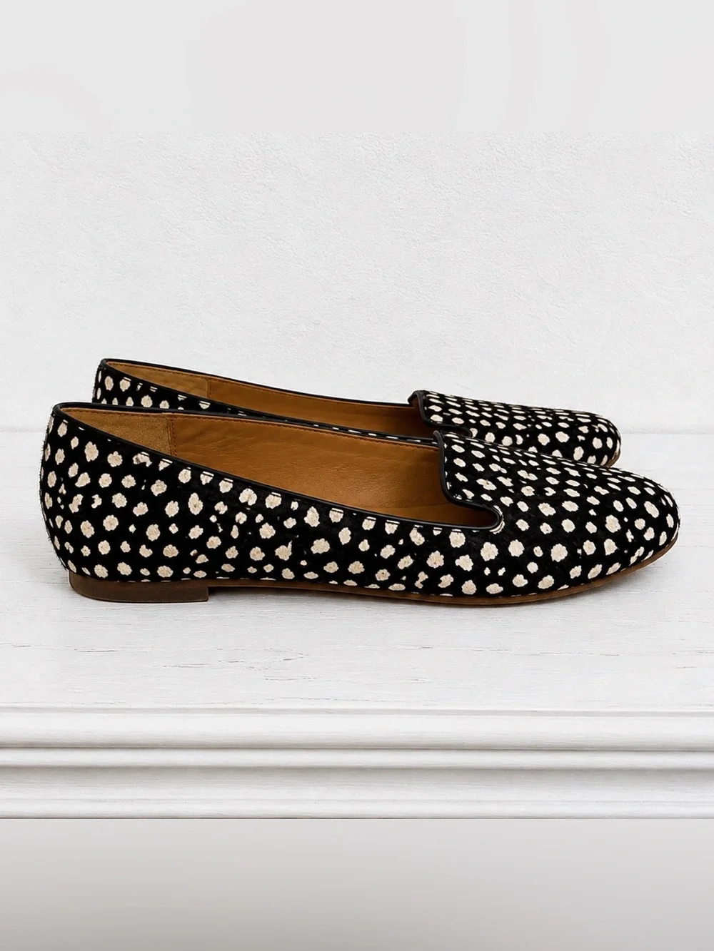 J.Crew Calf Hair Black With Ivory Speckles Almond Toe Slip On Flats Size 8
